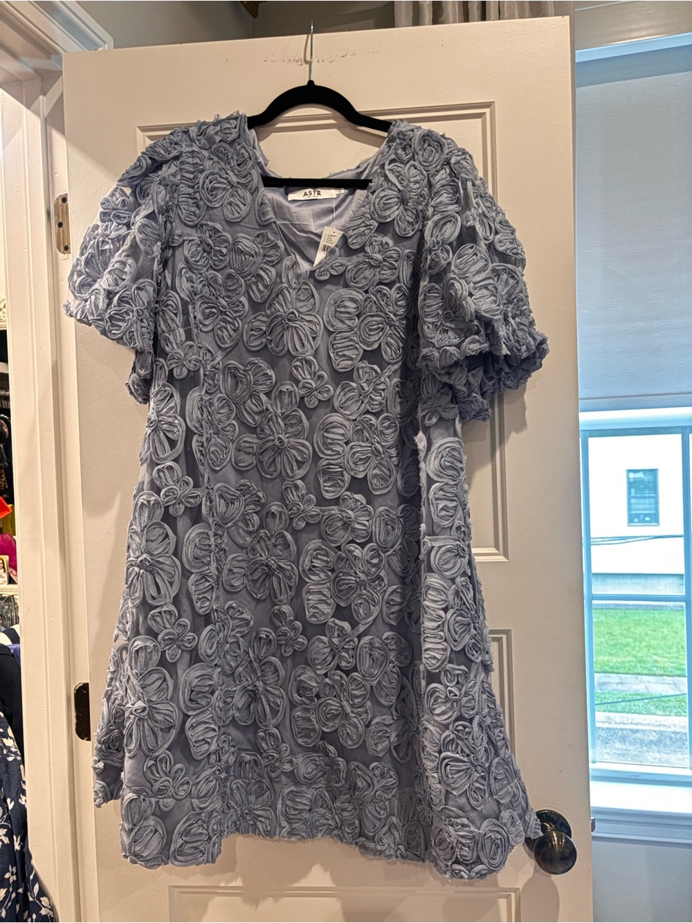 Astr Light Blue 3D Floral Appliqué Mini Dress